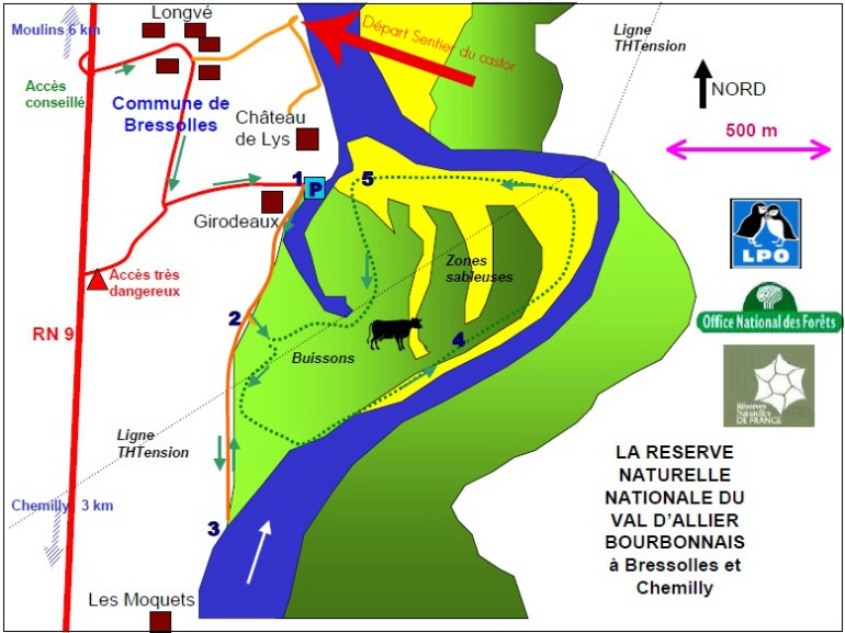 (c'est moi qui ai rajouté le Sentier du castor, le reste est de la LPO)